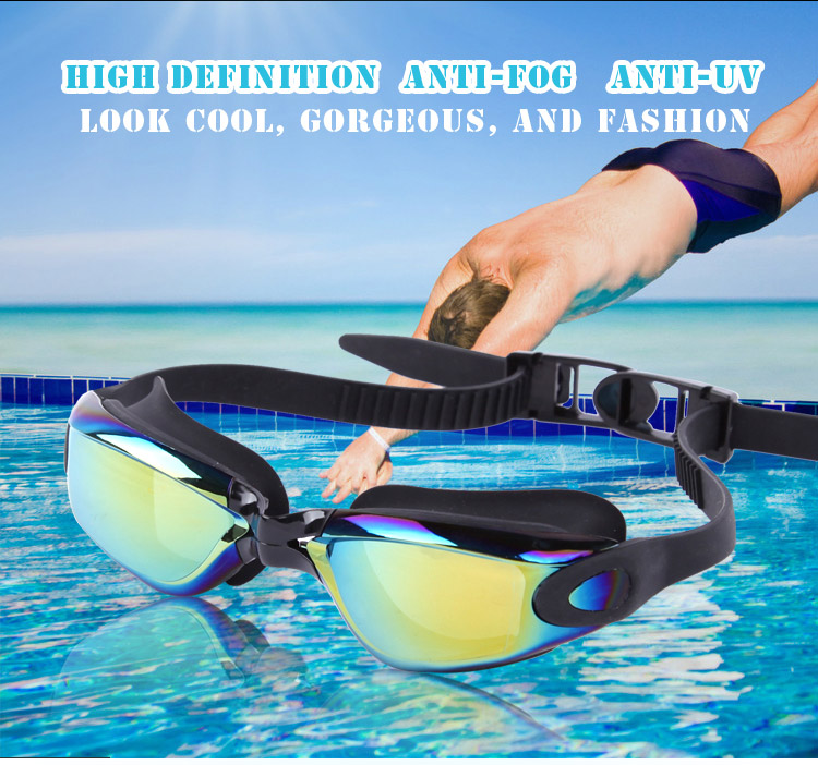 WHALE MM-7904 Wide-Vision Anti-Fog Swimming Goggles Replaceable Nose Bridge Adult Safe Silicone Swimming Glasses - Gold