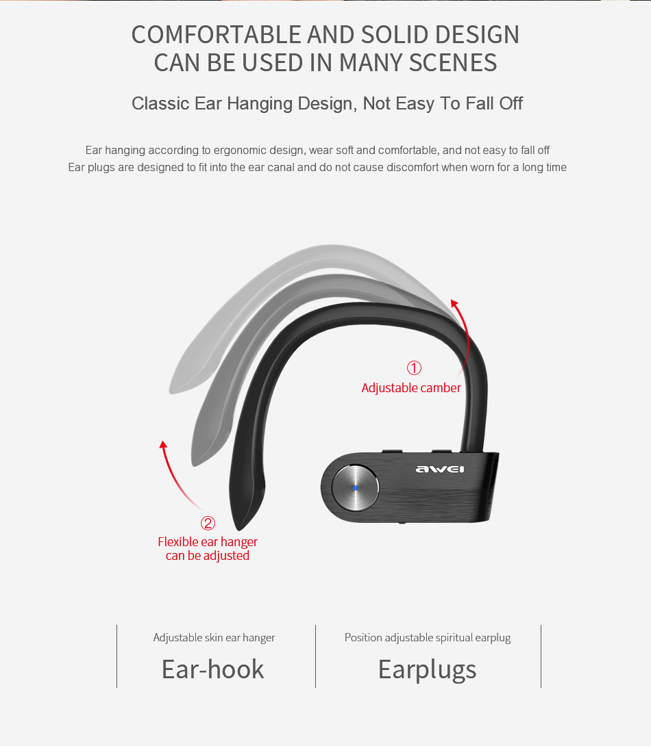 AWEI T2 Wireless Bluetooth Earphone TWS Stereo Headset with Microphone - Black