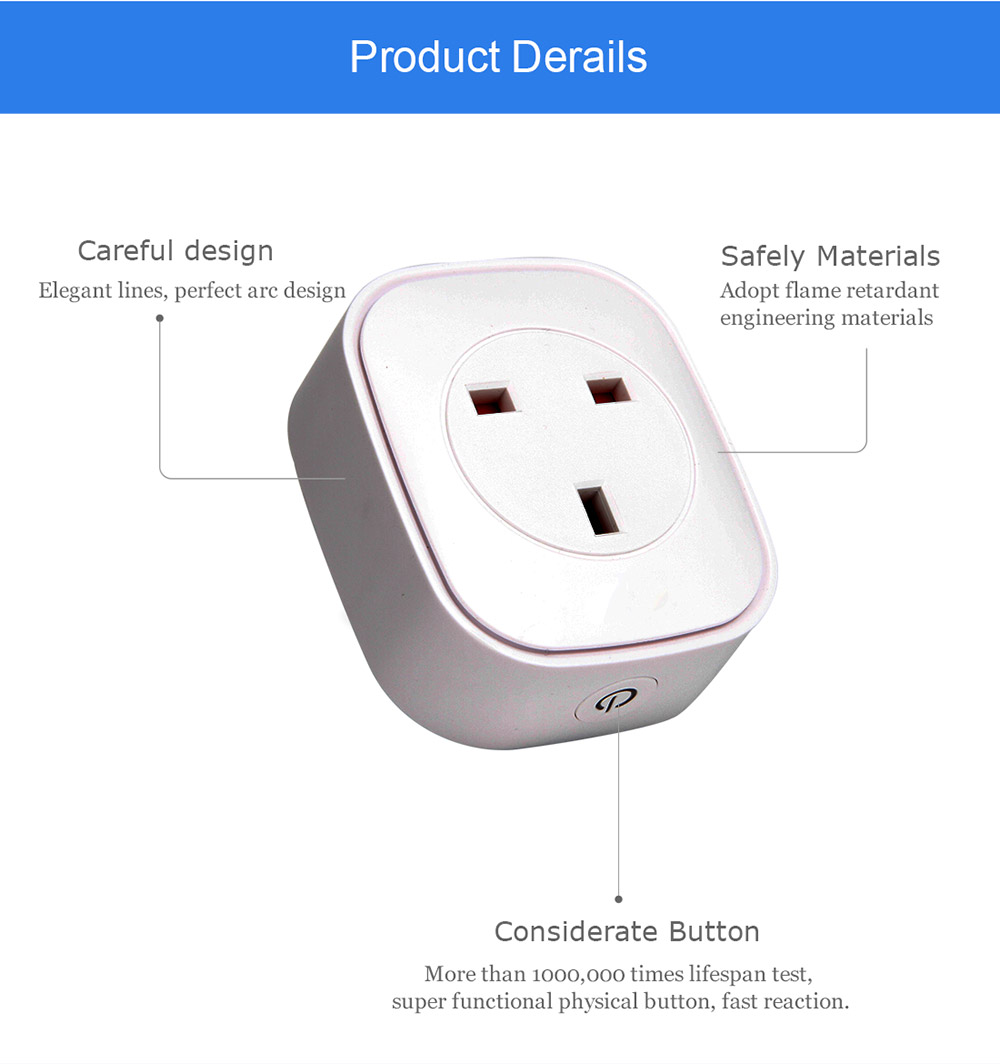 HEIMAN WS2SK-X Smart WiFi Plug Works with Amazon Alexa 110V-AC120V 16A APP Remote Control Timing Socket -White/UK Plug