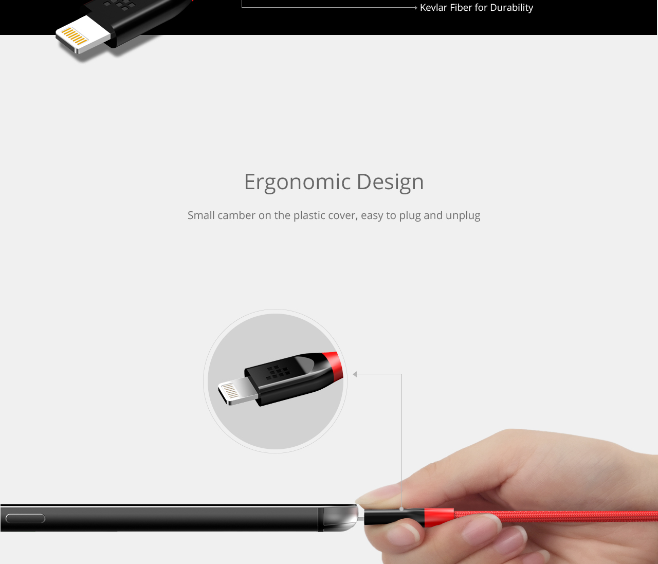 Tronsmart 1ft/0.3m 19AWG Lightning Cable Double Braided Nylon Lightning Cable for iPhone iPad and More - Red+Black
