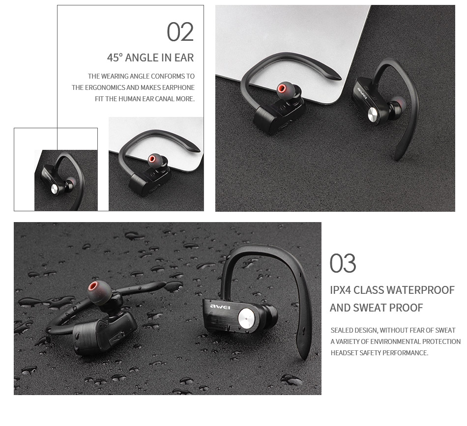 AWEI T2 Wireless Bluetooth Earphone TWS Stereo Headset with Microphone - Black