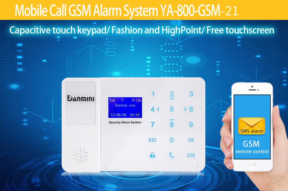 Danmini YA-800-GSM-21 Alarm System Wireless Remote Control IR Sensor LCD Touch Screen Home Security GSM -Black