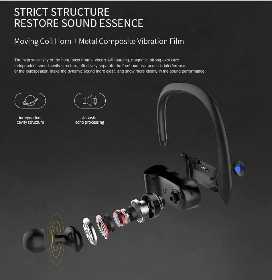 AWEI T2 Wireless Bluetooth Earphone TWS Stereo Headset with Microphone - Black
