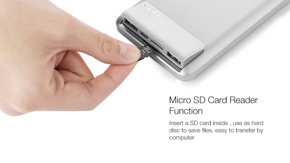 GGMM Streamliner Power Bank PR-6010 6010mAh 2 USB Port with Micro SD Card Reader Function - Silver