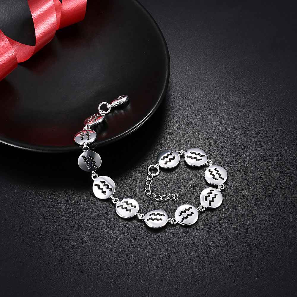 LKNSPCH586 Zodiac Sign Constellation Horoscope Astrology Charm Silver Plated Bracelet Aquarius