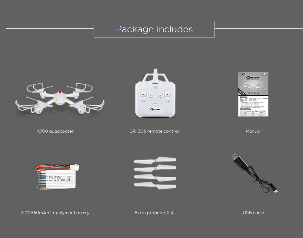 MJX X708 Cyclone 2.4G 6Axis Gyro RC Quadcopter with 3D Flips Headless Mode RTF - White