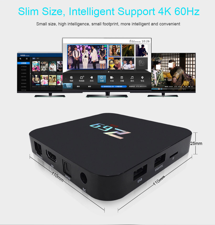Z69 4K UHD Smart TV BOX KODI Android 6.0 Marshmallow Amlogic S905X 3GB/32GB 802.11b/g/n LAN Bluetooth