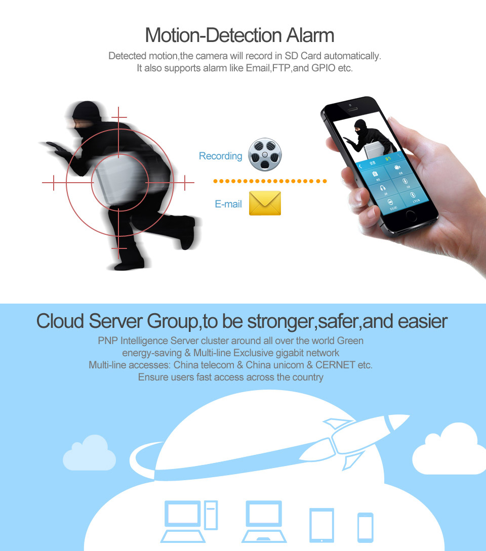 VStarcam C7816WIP IP Camera Wireless 1.0MP H.264 IP67 Waterproof Outdoor Camera Built-in IR-CUT Night Vision Multi-user Security Camera -White