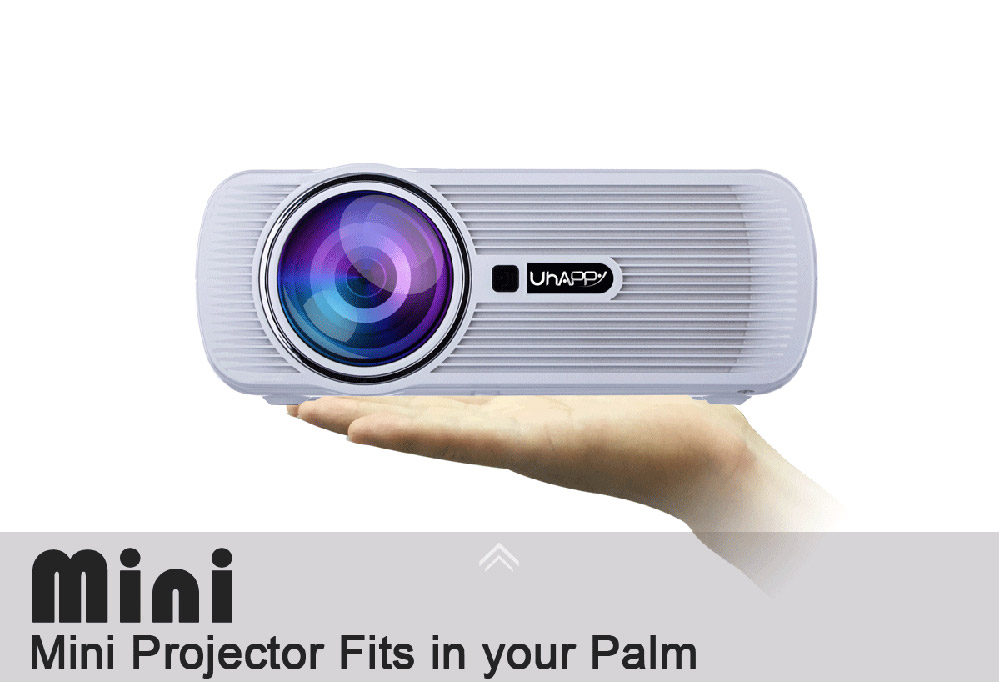 Uhappy U80 Plus Andriod 6.0 1080P Mini Project 1GB/8GB Amlogic S905X 1000 Lumens HDMI VGA USB SD Card Home Theater for TV Laptop Game iPhone Andriod Smartphone - Black