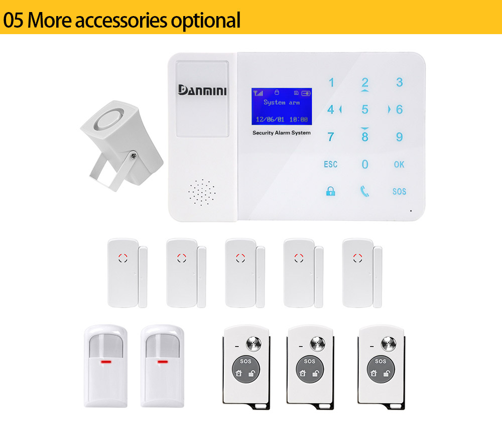 Danmini YA-800-GSM-21 Alarm System Wireless Remote Control IR Sensor LCD Touch Screen Home Security GSM -Black