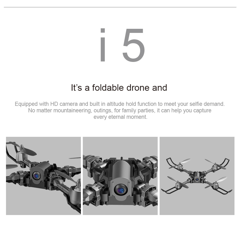 I Drone I5HW WIFI FPV Selfie Drone with HD Camera Foldable Arms Altitude Hold Mode RC Quadcopter RTF - Gray