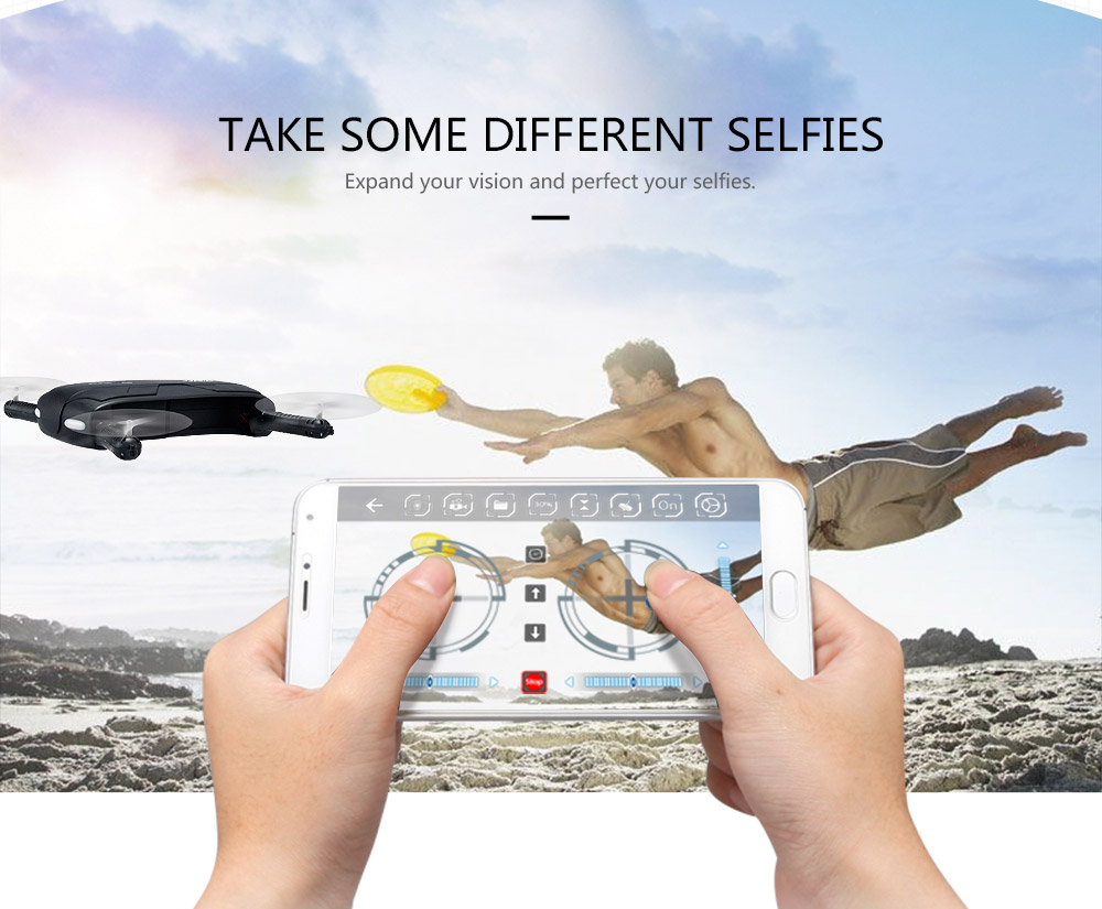 JJRC H37 Elfie Foldable Pocket Selfie Drone WIFI FPV Altitude Hold Mode RC Quadcopter - Black