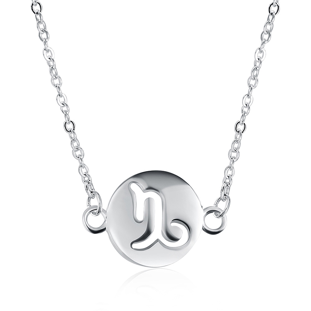 LKNSPCN1001 Zodiac Sign Astrology Horoscope Silver Plated Pendant Necklace Capricorn