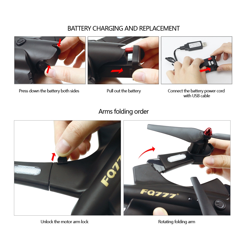 FQ777 FQ02W WIFI FPV Foldable Arm RC Quadcopter with HD Camera Altitude Hold Mode RTF - Black