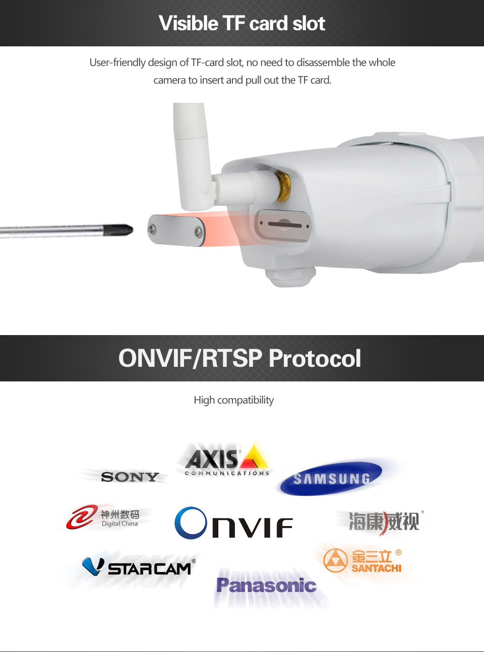 VStarcam C7816WIP IP Camera Wireless 1.0MP H.264 IP67 Waterproof Outdoor Camera Built-in IR-CUT Night Vision Multi-user Security Camera -White