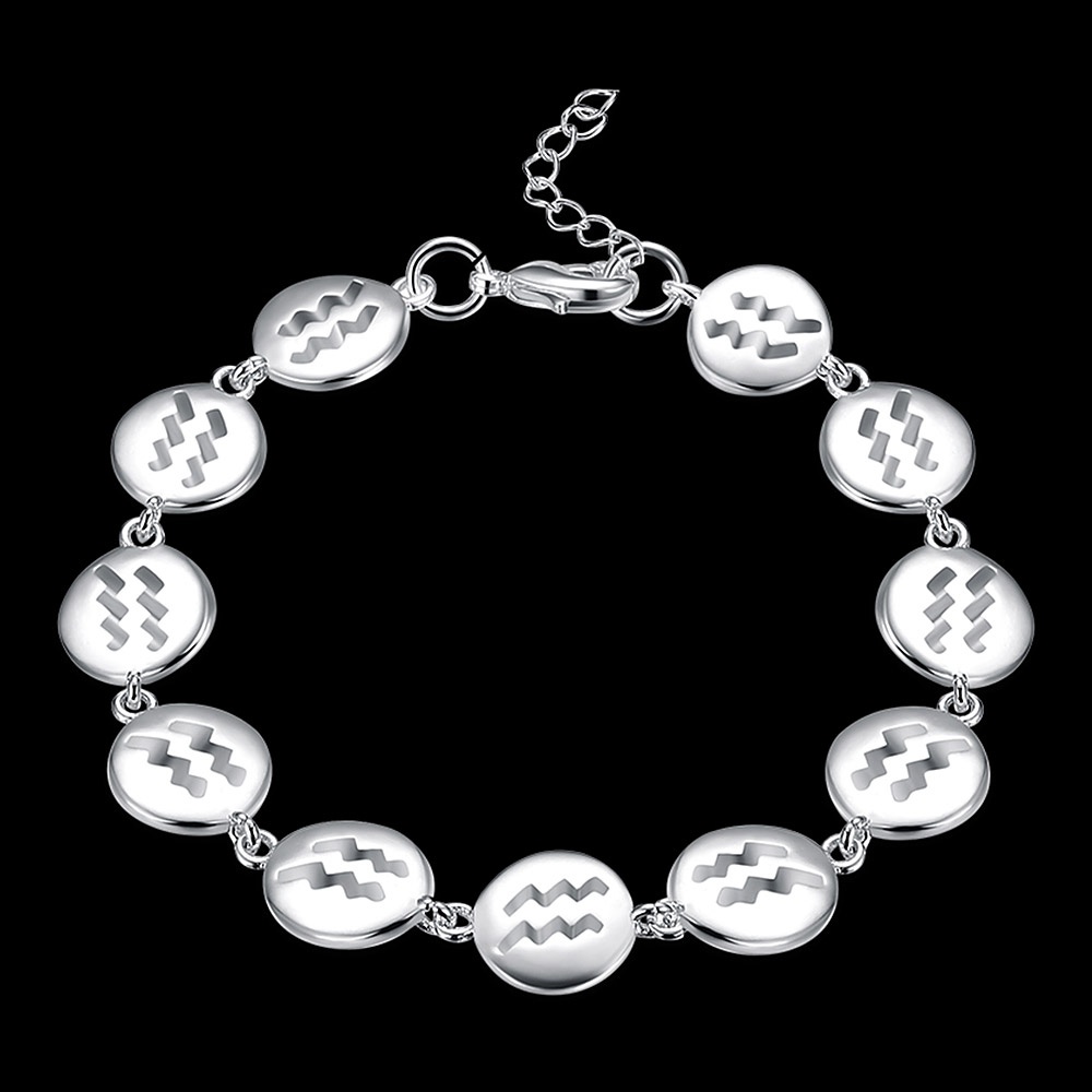 LKNSPCH586 Zodiac Sign Constellation Horoscope Astrology Charm Silver Plated Bracelet Aquarius