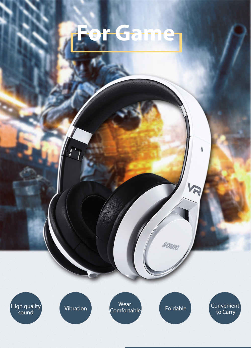 Somic VRH360 4D Headset 3.5MM Plug Gaming Headphones Headset Anti-noise - White