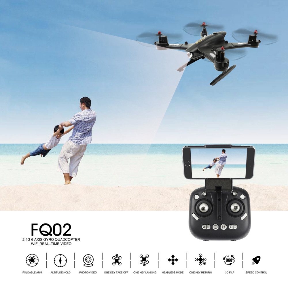 FQ777 FQ02W WIFI FPV Foldable Arm RC Quadcopter with HD Camera Altitude Hold Mode RTF - Black