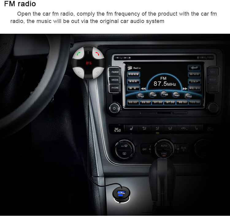 FM29B Bluetooth Handsfree Wireless FM Transmitter Car Kit Mp3 Player A2dp with USB Car Charger TF Card Port - Black