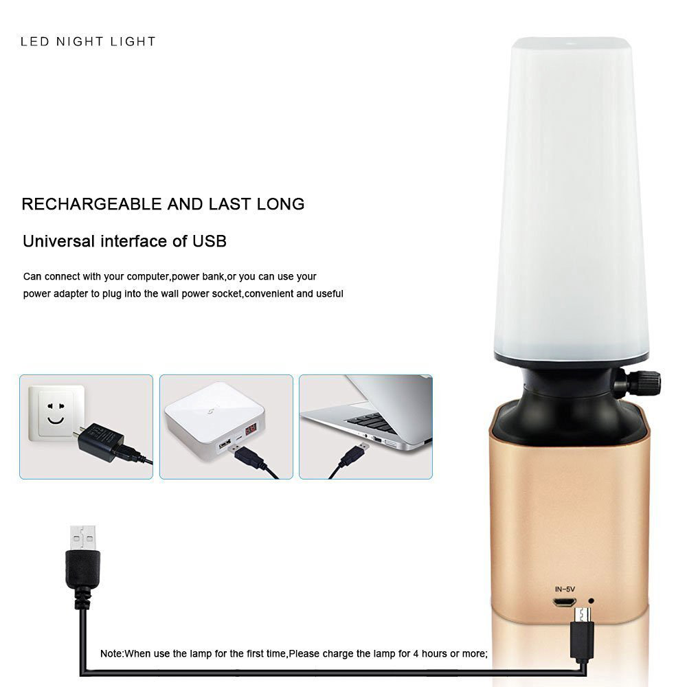 C6 LED Night Light Imitate Kerosene Oil Lamp Design Knob Eye Care LED Desk Light USB Rechargeable Lamp -Silver