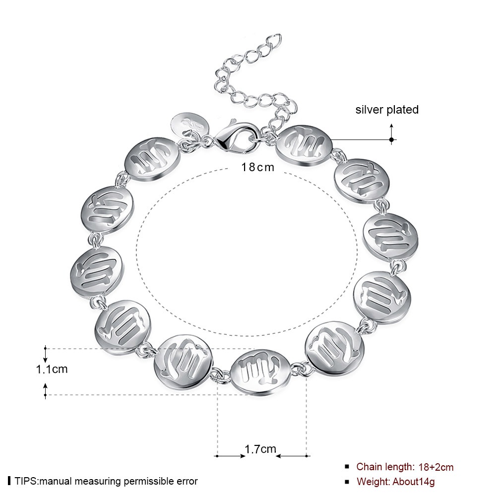 LKNSPCH581 Zodiac Sign Constellation Horoscope Astrology Charm Silver Plated Bracelet Virgo