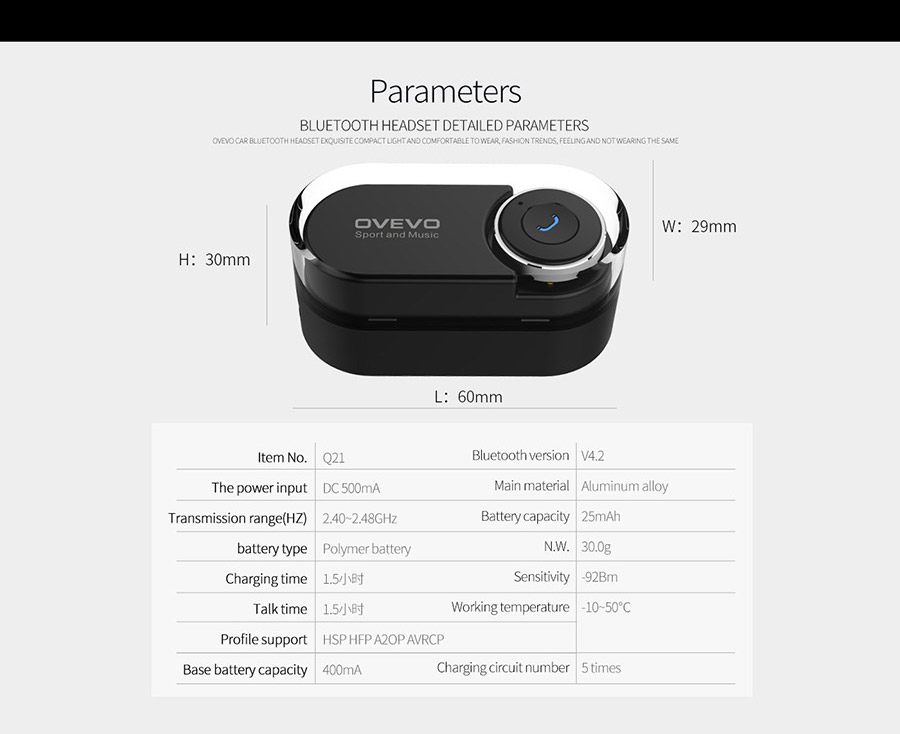 Oveve Q21 Wireless Bluetooth Earphone Automatic Charging Connect Two Devices Noise Reduction - Black