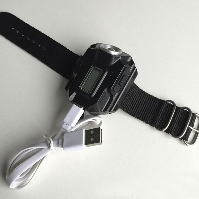 Rechargeable LED Flashlight Watch Outdoor Compass Best for Running Mountain Climbing Camping and More - Black