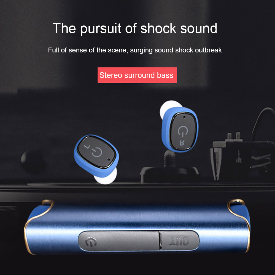 S2 TWS Wireless Bluetooth Dual Earphone with Built-in Mic Waterproof IPX7 Headphone Stereo Bass Headset - Black