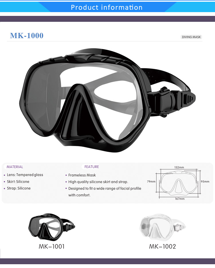 Whale MK1002 Diving Mask Snorkel Mask with Tempered Glass Lenses Scuba Dive Goggles Safety Diving Equipment - White