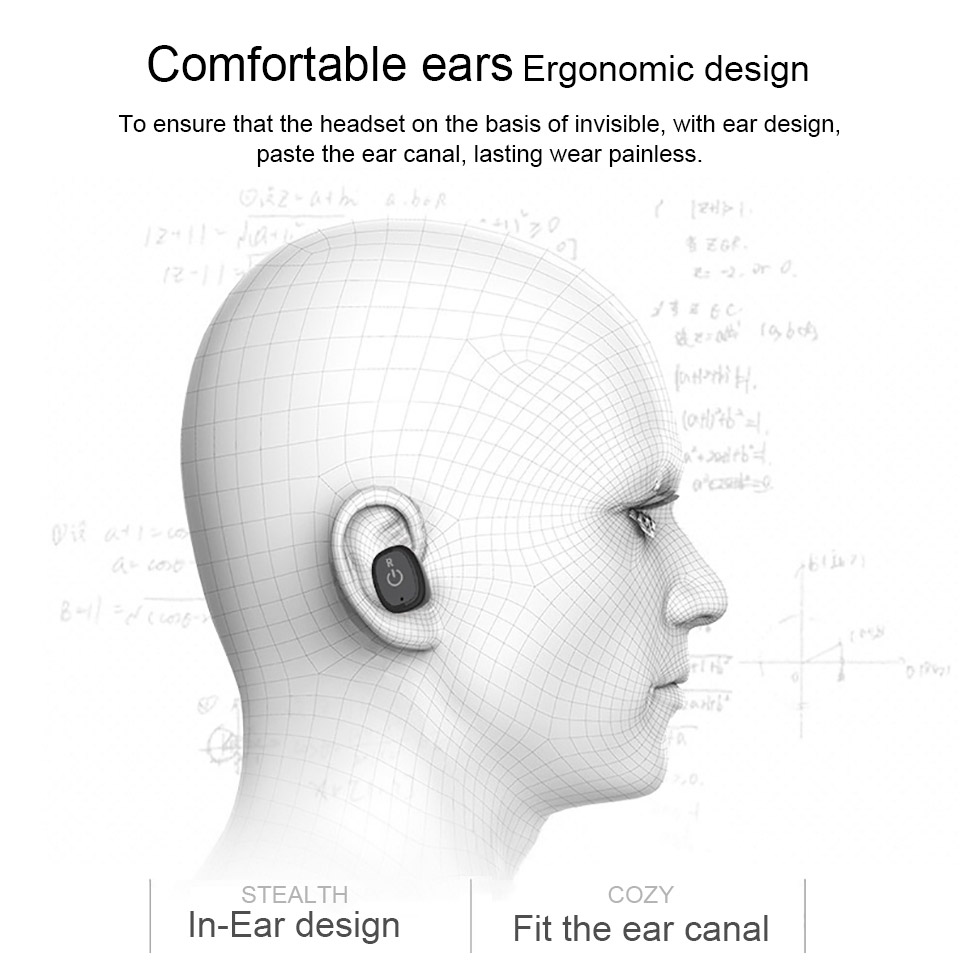 S2 TWS Wireless Bluetooth Dual Earphone with Built-in Mic Waterproof IPX7 Headphone Stereo Bass Headset - Black