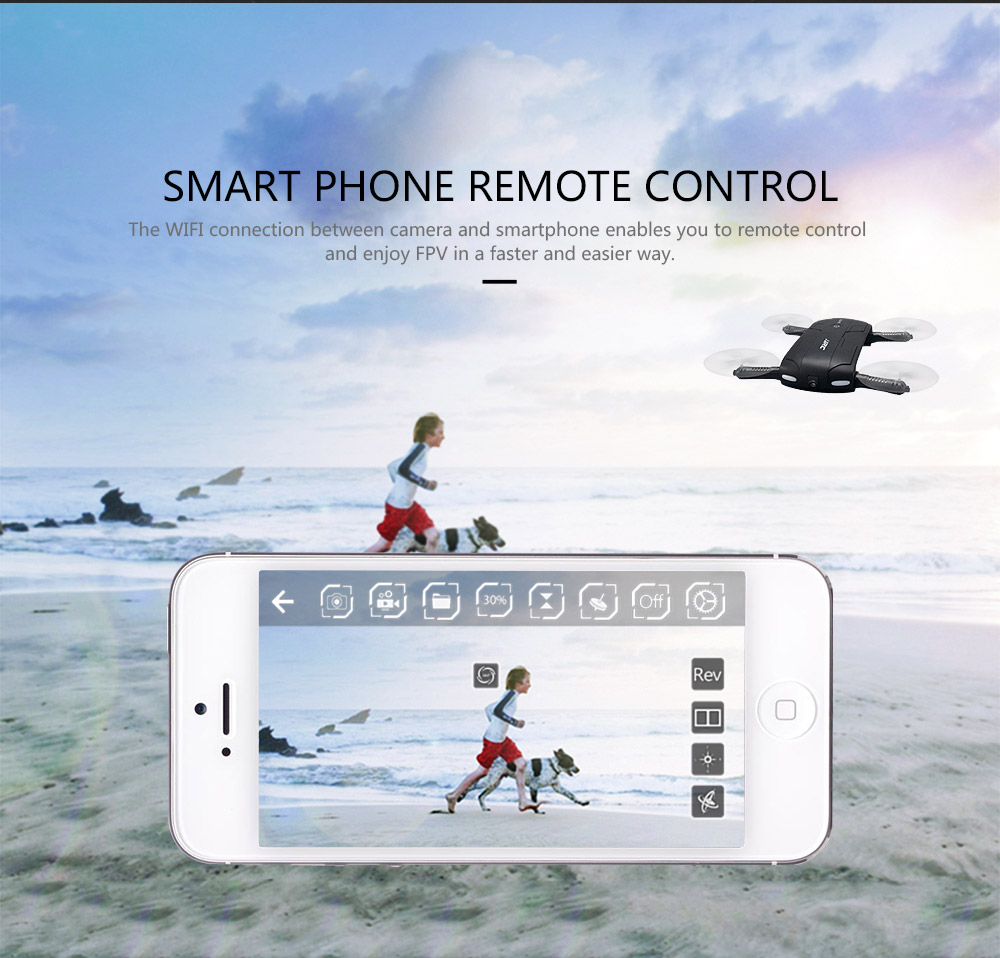 JJRC H37 Elfie Foldable Pocket Selfie Drone WIFI FPV Altitude Hold Mode RC Quadcopter - Black