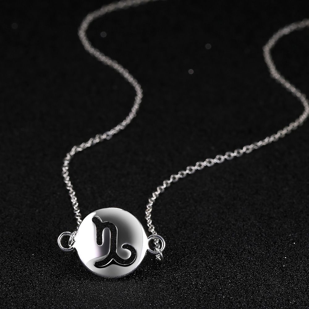 LKNSPCN1001 Zodiac Sign Astrology Horoscope Silver Plated Pendant Necklace Capricorn