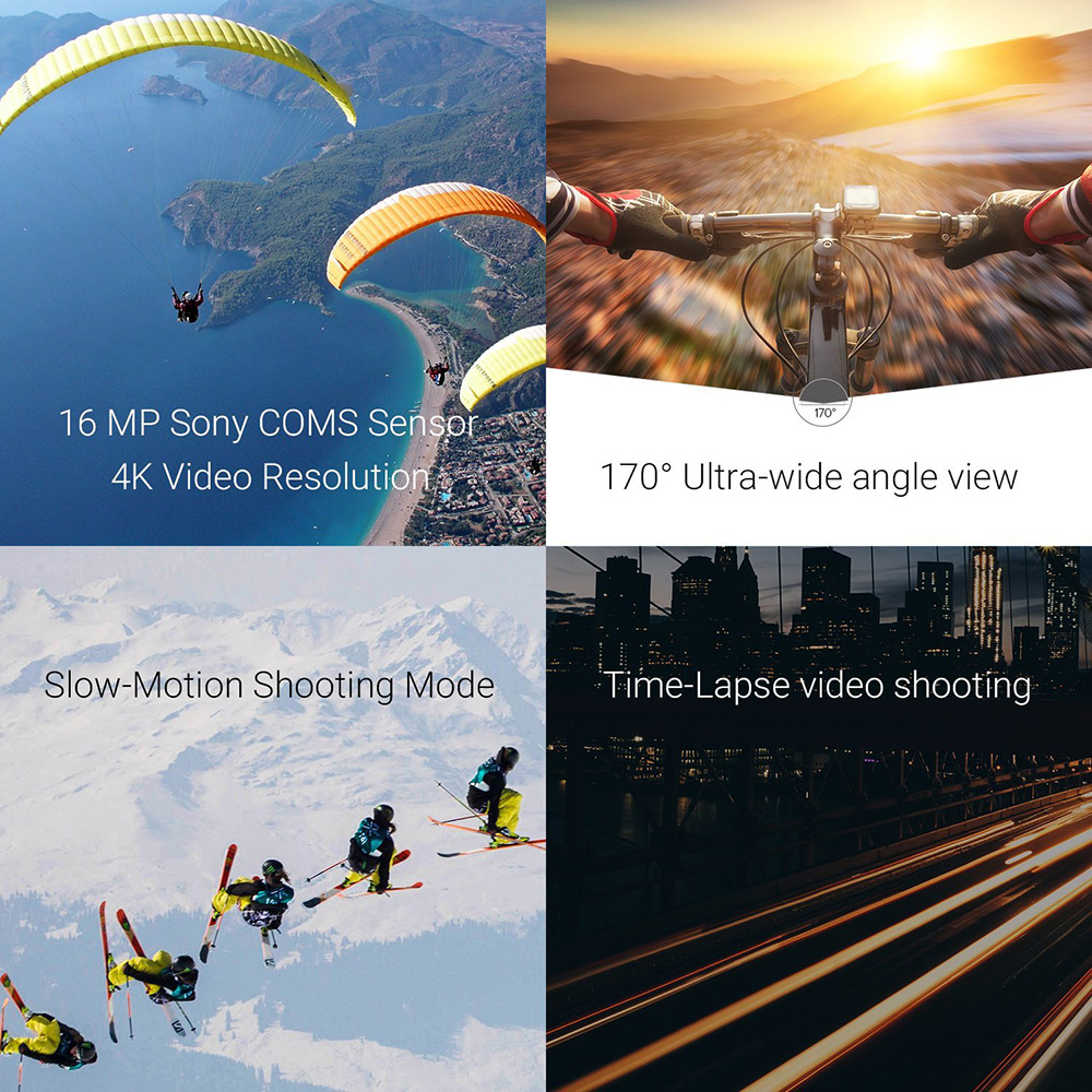 MGCOOL Explorer Pro 4K Action Camera 2.0" Screen Allwinner V3 Sony IMX179 Sensor 6G Sharkeye Lens 170 Degree Wide Angles - Black