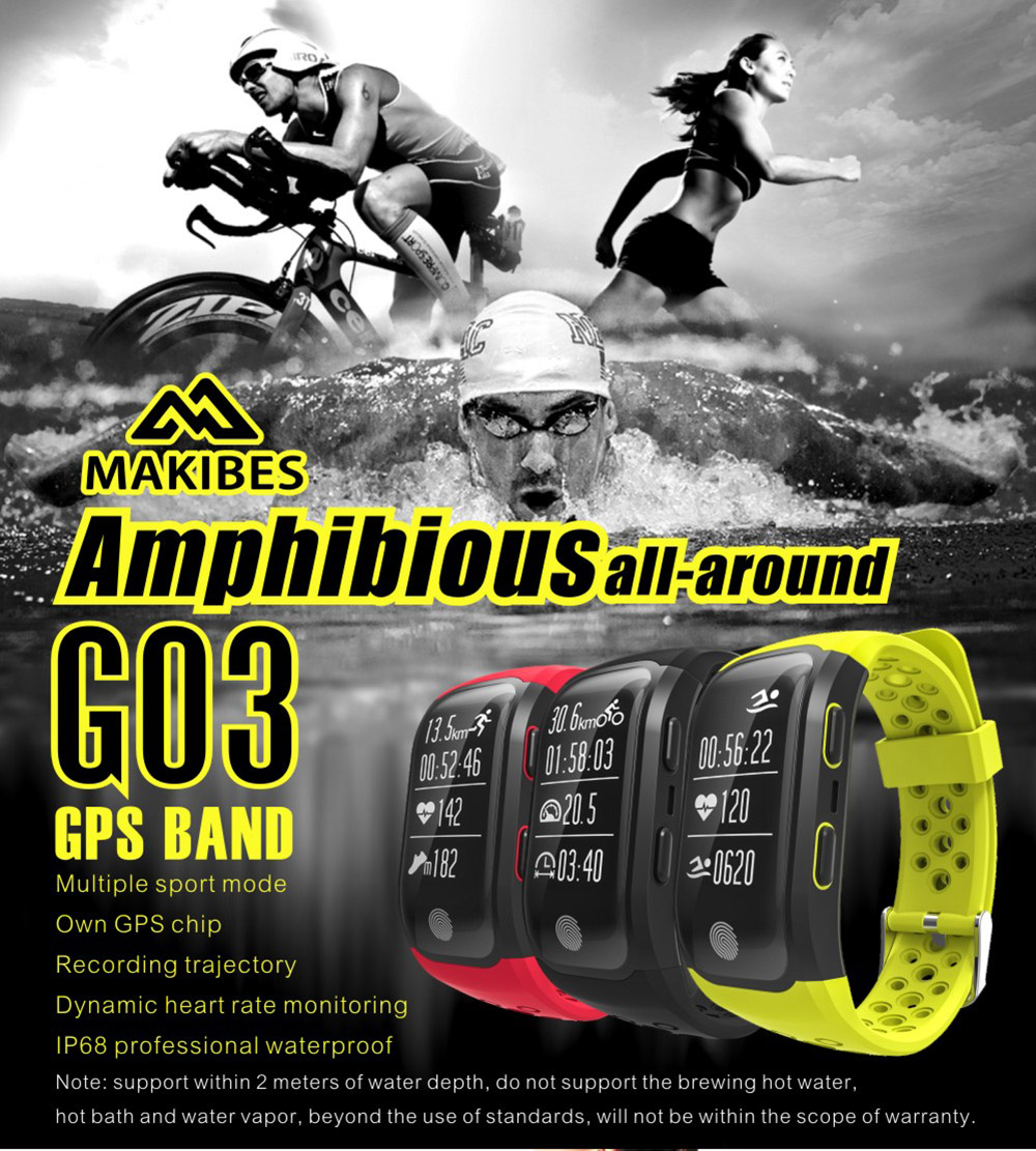 Makibes G03 Smart Wristband IP68 Water Resistant Sport Tracker GPS Heart Rate Monitor Activity Tracker Fitness Bracelet Compatible with iOS Android - Black