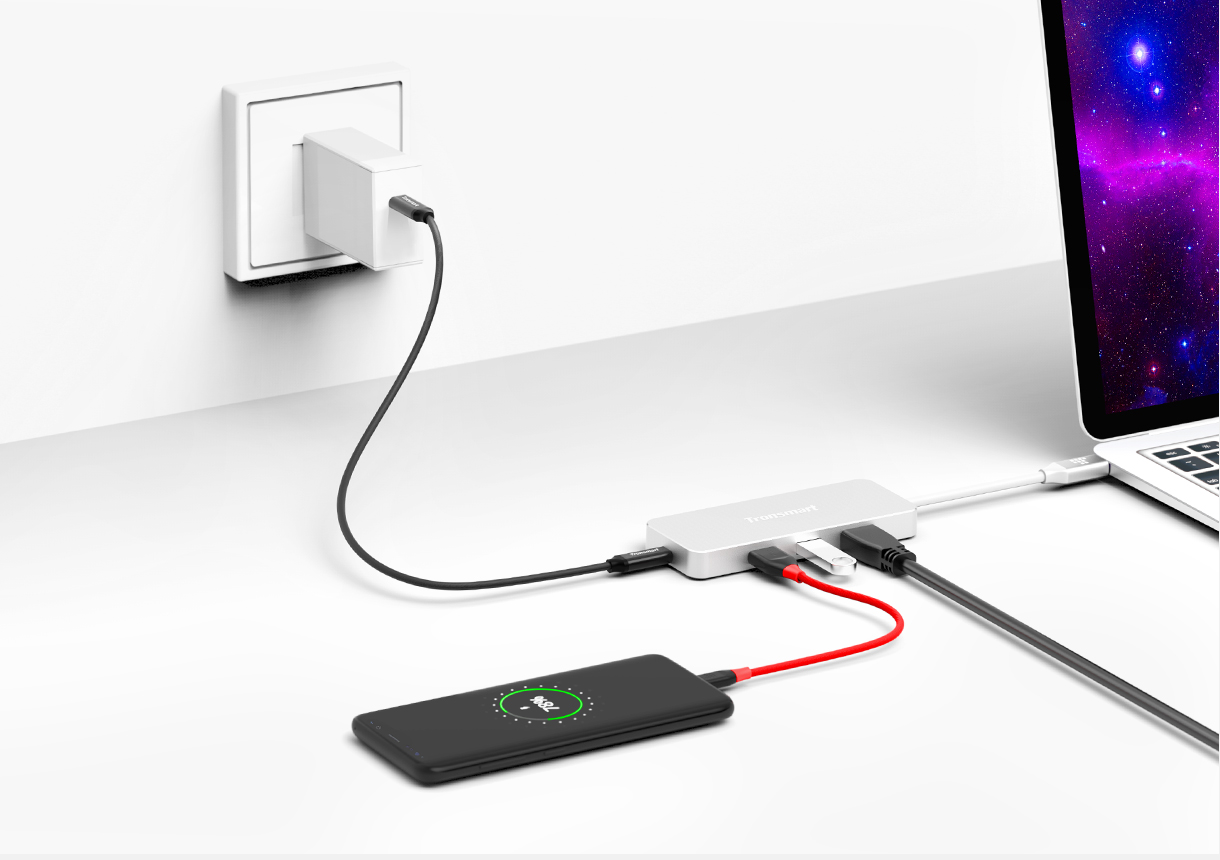 Tronsmart Type-C 3.1 Hub with Type-C Charging Port HDMI Output Card Reader USB 3.0 for MacBook & More - Silver