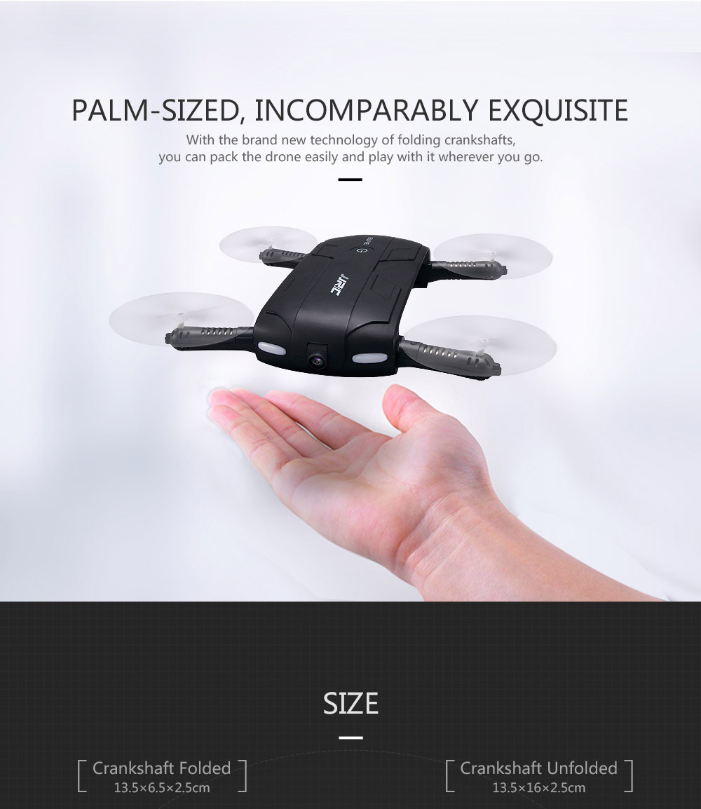 JJRC H37 Elfie Foldable Pocket Selfie Drone WIFI FPV Altitude Hold Mode RC Quadcopter - Black