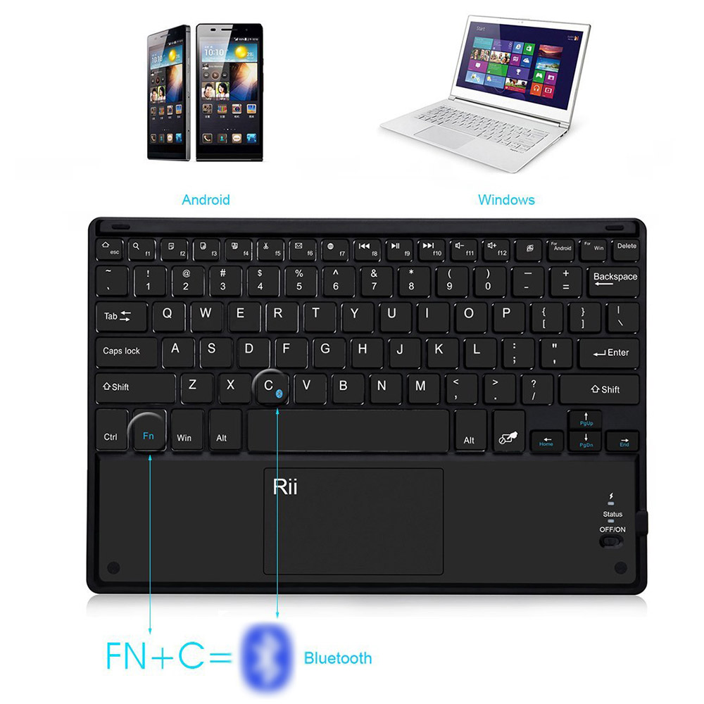 Rii BT11 Ultra-slim Wireless Bluetooth Keyboard With Built-in Multi-touchpad Function for Windows Android OS - Black