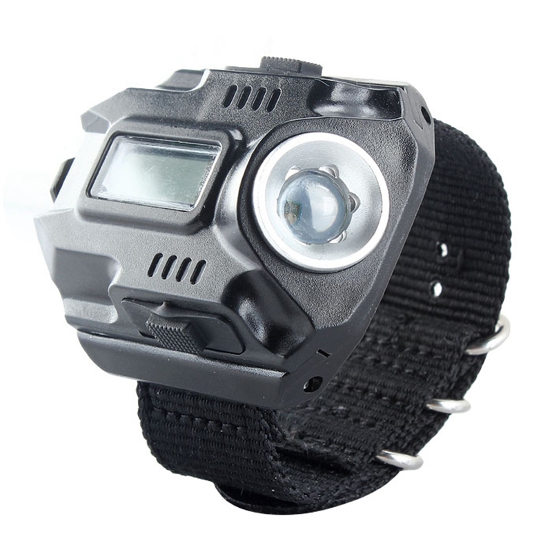 Rechargeable LED Flashlight Watch Outdoor Compass Best for Running Mountain Climbing Camping and More - Black