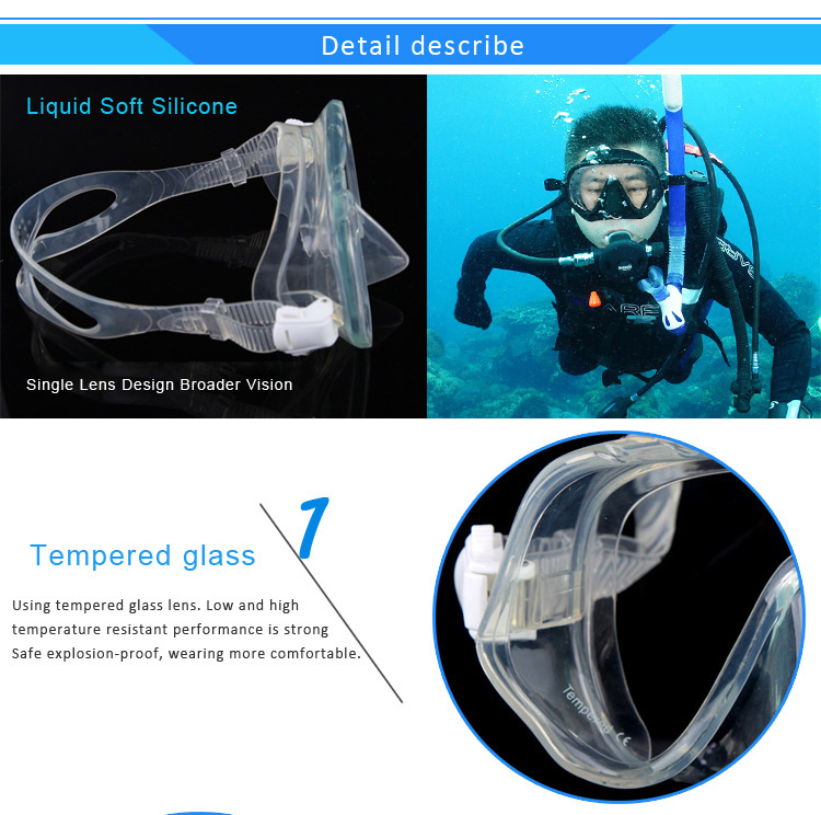 Whale MK1002 Diving Mask Snorkel Mask with Tempered Glass Lenses Scuba Dive Goggles Safety Diving Equipment - White