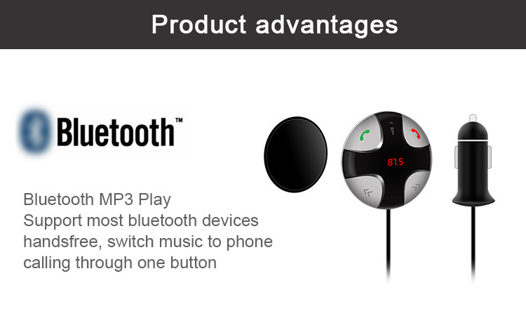 FM29B Bluetooth Handsfree Wireless FM Transmitter Car Kit Mp3 Player A2dp with USB Car Charger TF Card Port - Black