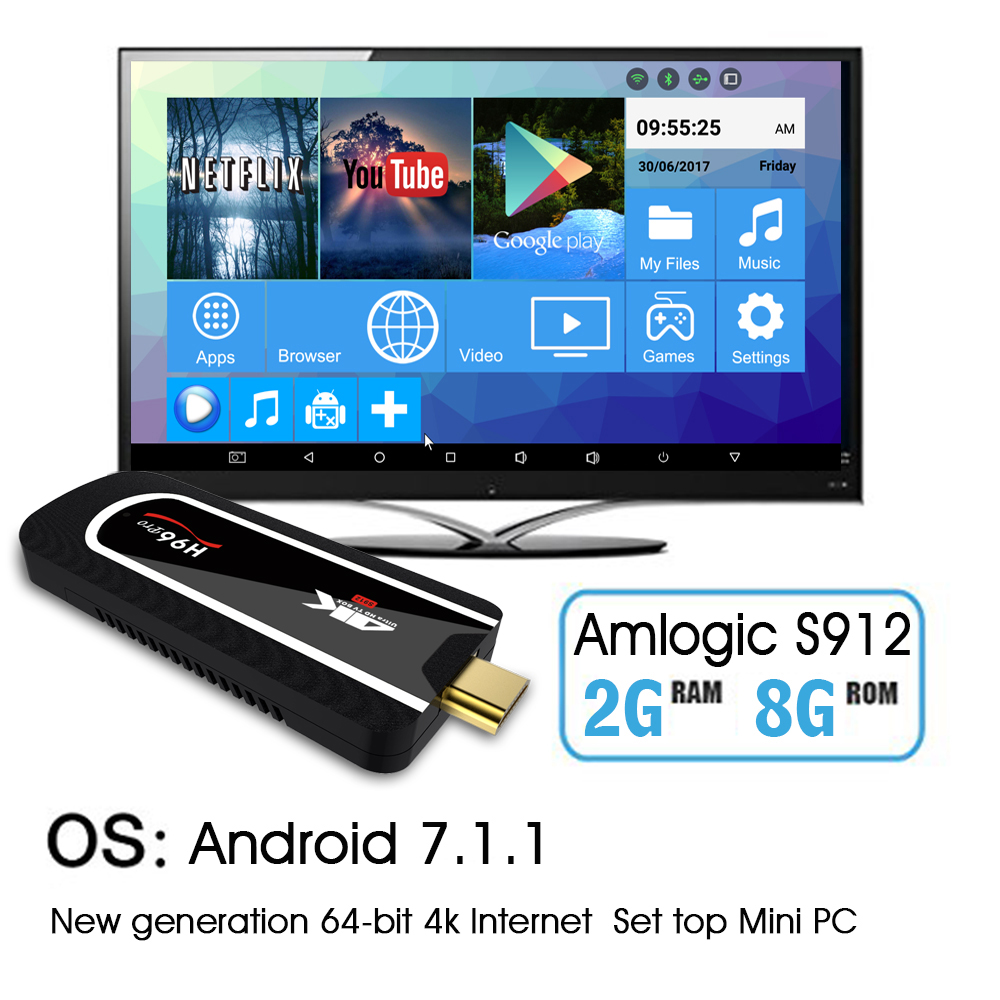 H96 Pro KODI 17.3 4K TV Dongle Android 7.1.1 Amlogic S912 2GB/8GB WIFI Bluetooth 4.1 HEVC H.265 Decoding VP9 HDR