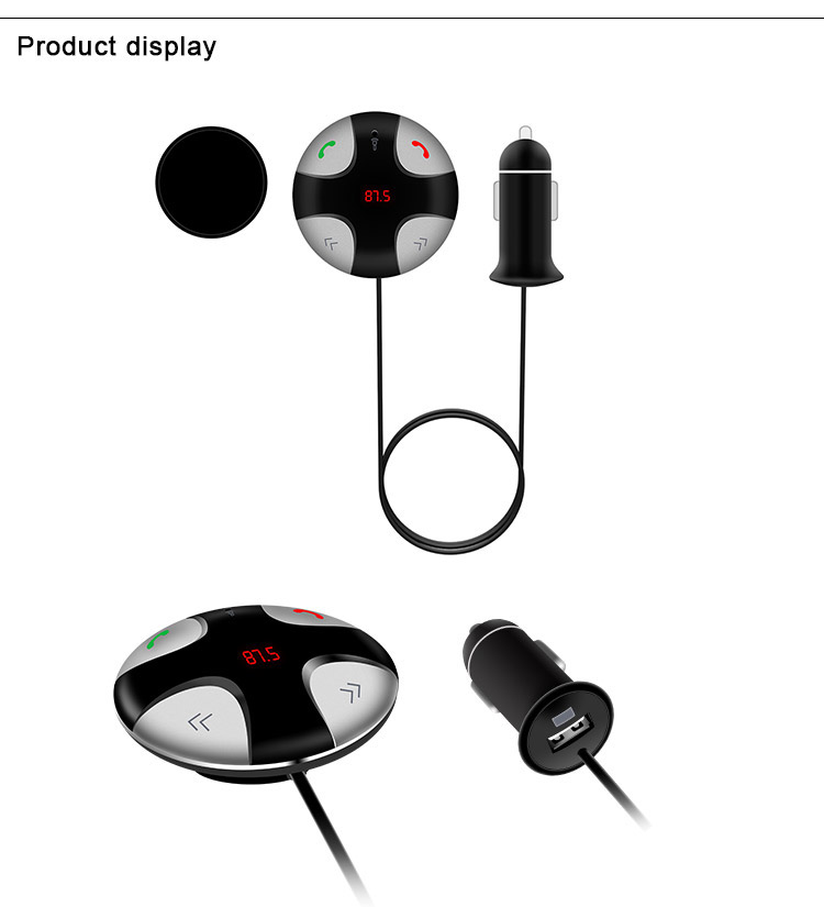 FM29B Bluetooth Handsfree Wireless FM Transmitter Car Kit Mp3 Player A2dp with USB Car Charger TF Card Port - Black