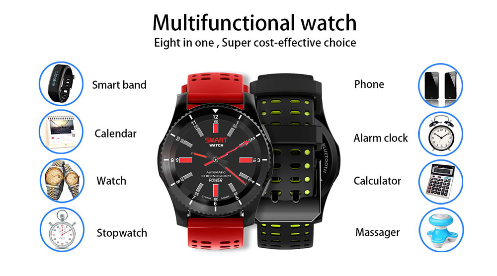 No.1 GS8 Smartwatch Phone MTK2502 Bluetooth 4.0 SIM Card Call Message Reminder Heart Rate Monitor Compatible with Android iOS - Black + Red