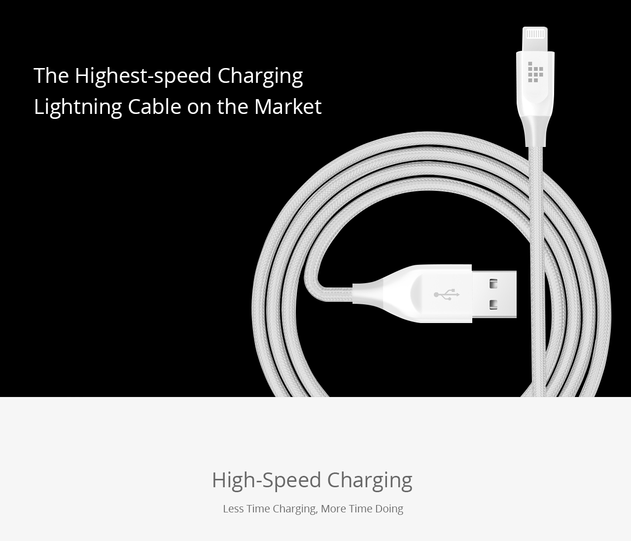 Tronsmart 1ft/0.3m 19AWG Lightning Cable Double Braided Nylon Lightning Cable for iPhone iPad and More- Gray+White