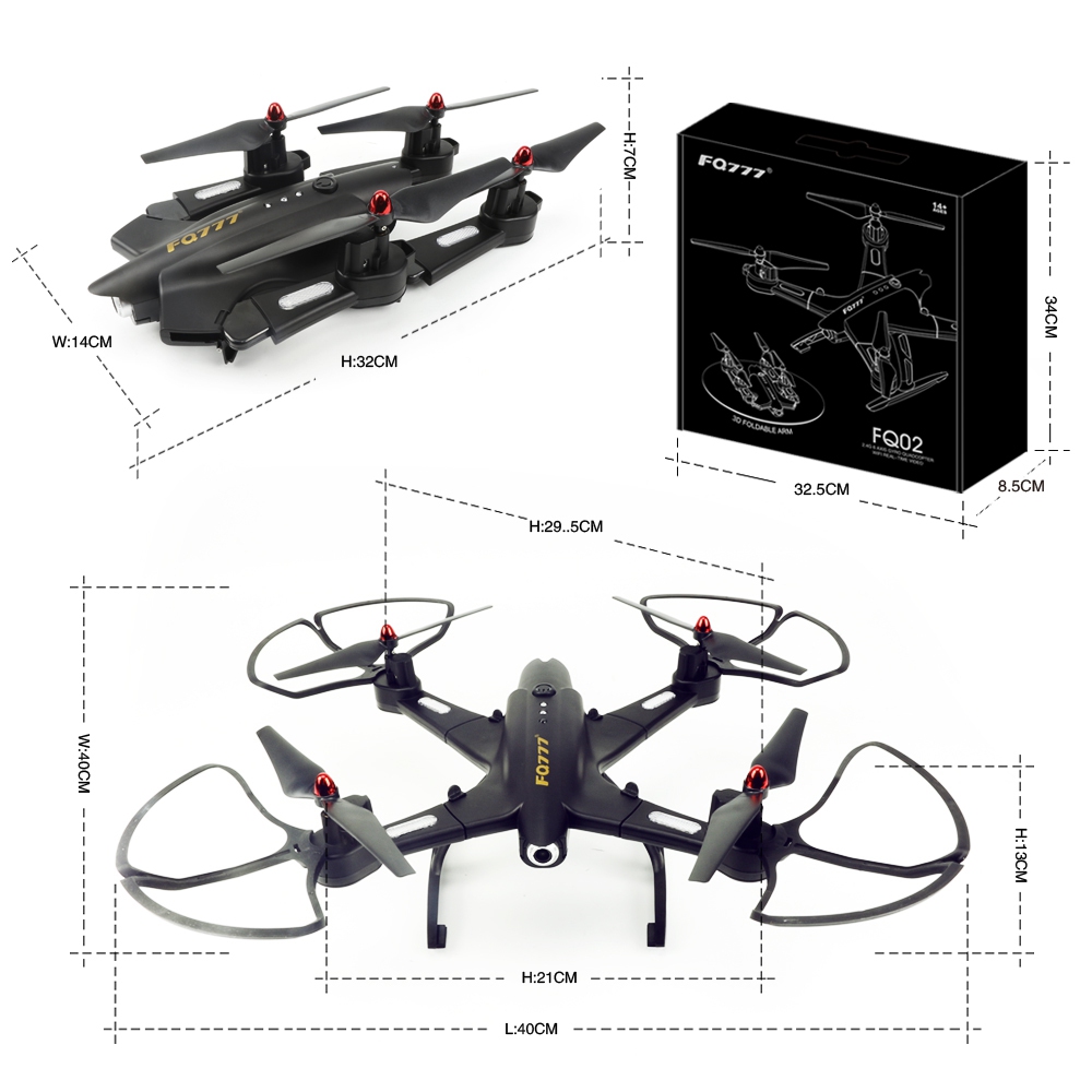 FQ777 FQ02W WIFI FPV Foldable Arm RC Quadcopter with HD Camera Altitude Hold Mode RTF - Black