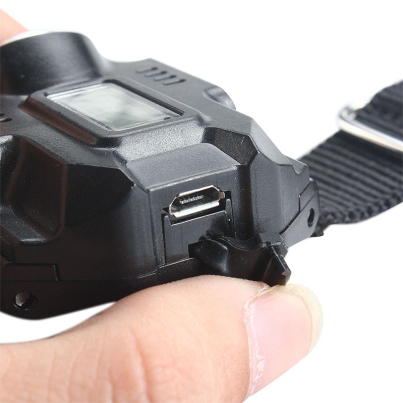 Rechargeable LED Flashlight Watch Outdoor Compass Best for Running Mountain Climbing Camping and More - Black