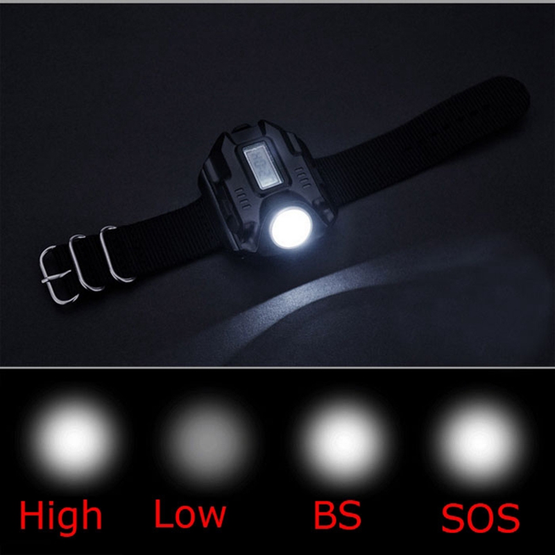 Rechargeable LED Flashlight Watch Outdoor Compass Best for Running Mountain Climbing Camping and More - Black