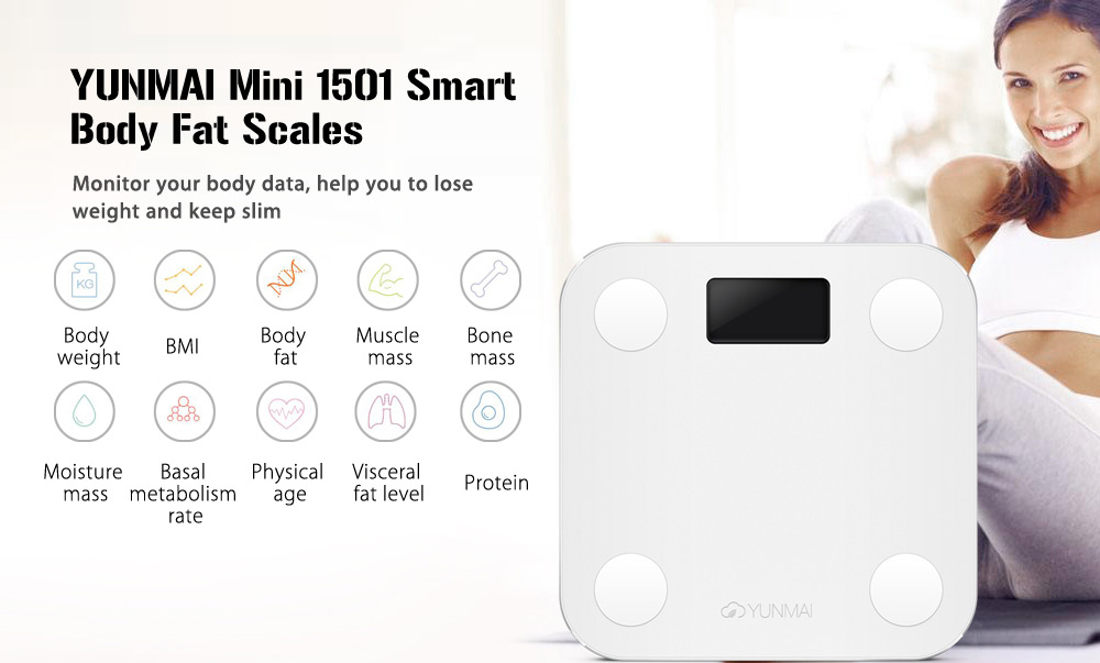 YUNMAI 1501 Smart Weight Scale with Bluetooth 4.0 APP Recored BMI Mini Scale -White
