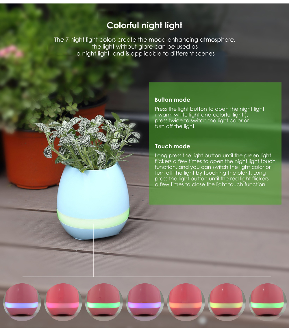 Smart Music Flowerpot Wireless Bluetooth Speaker Stereo Sound Night Lamp Music Pot -Blue
