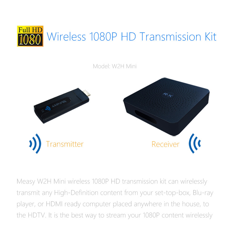 Measy W2H Mini Wireless HDMI Video Transmitter and Receiver HD1080P Extender up to 10M/33 Feet